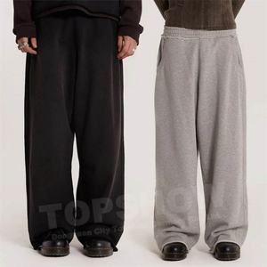 Pantalons de survêtement surdimensionnés et lourds personnalisés en usine OEM, couleur unie, ourlet brut, taille élastique, pantalons de survêtement décontractés, pantalons à jambes larges - Product Image 1