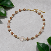 Collier Pendentif Cœur en Quartz Rose Naturel, Perles de Pierre de Soleil, Breloque Étoile, Plaqué Or, Bijoux Bohèmes Personnalisés