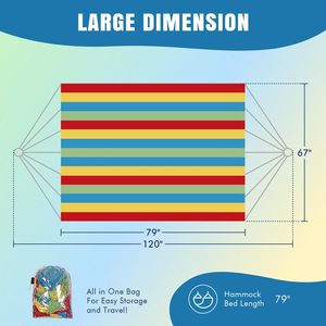 Large 2-Person Cotton <b>Hammock</b>, Colorful Striped Portable Camping <b>Hammock</b> for Outdoor Garden Patio Travel - Product Image 4