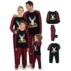 Conjunto de Pijamas de Natal em Xadrez com Mangas Longas para Família, Confortável para o Lar, Traje Pai-Filho - Product Image 1