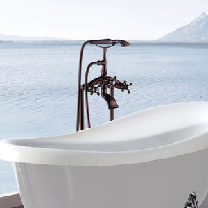 Relleno de bañera de latón con montaje en suelo de dos manijas de bronce aceitado Vintage, incluye <span class=keywords><strong>ducha</strong></span> de teléfono para bañeras con patas de garra - Product Image 3