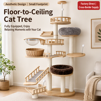 Arbre à chat de sol à plafond en bois massif, réglable, avec poteau à gratter en sisal, meuble pour chat multi-niveaux, vente en gros