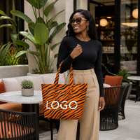 MOQ 50 PIÈCES Sac fourre-tout tissé jacquard à rayures tigrées, grand format, esthétique, avec logo et motif personnalisés, couleur personnalisable