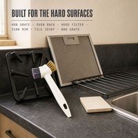 Brosse de nettoyage de cuisine à prise facile pour cuisinière, évier et joints de carrelage de restaurant, 19 cm, double face, en fil métallique et poils en nylon, vente en gros