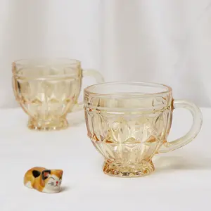210Ml Retro Reliëf Loodvrij Koffie Water Thee Mokken Glaswerk Drinken Glazen Cup Met Handvat