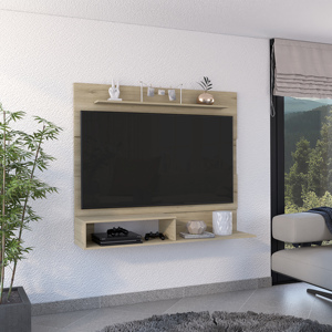 Floating Entertainment Center Light <b>Pine</b> One <b>Shelf</b> Two <b>Shelves</b> For Tv Up To 55 Inch - Product Image 1