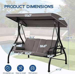 Balançoire de véranda extérieure 3 places avec auvent réglable, lit balançoire convertible avec <span class=keywords><strong>support</strong></span>, chaise <span class=keywords><strong>hamac</strong></span> coussinée pour patio - Product Image 4