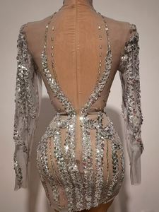 أنيقة طويلة الأكمام حجر الراين الترتر حفلة عيد ميلاد مساء اللباس مصغرة النساء الكوكتيل مأدبة حفلة موسيقية الزي النادي - Product Image 4