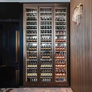 Cave à vin de luxe avec étagère de présentation en acrylique et métal sur mesure, réfrigérateur et armoire de bar intégrés - Product Image 1