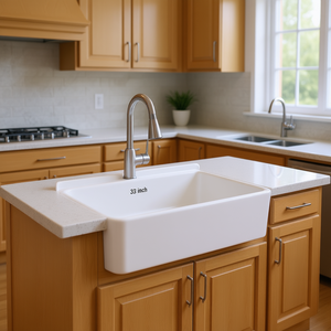 Fregadero de Cerámica de un Solo Tazón Estilo Rústico de 33 Pulgadas con Delantal Frontal, Lavabo Rectangular Blanco para Cocina con Superficie Brillante - Product Image 2