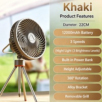 Ventilateur de camping portable multifonctionnel à 3 vitesses réglables, rechargeable par USB, pour bureau et extérieur, vente en gros