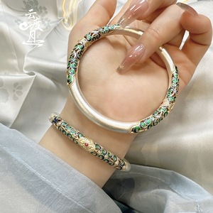 Enamel Scrolling Vine Pattern S999 Gold-inlaid <b>Copper</b> Bracelet Womens Chinese-style Ethnic Closed <b>Bangle</b> Shanwei Y72 Y72 Enamel - Product Image 2