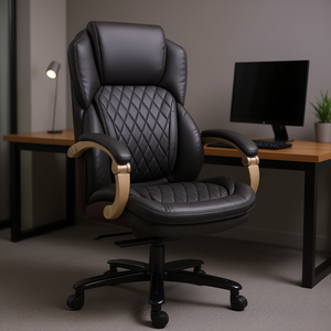 Chaise de bureau de direction à dossier haut en cuir PU marron, inclinable et pivotante, avec base en métal, design moderne - Product Image 2