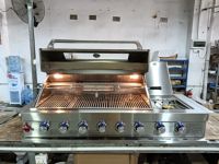 Barbecue RAYLIN pour extérieur, utilisation en jardin, intégré, en acier inoxydable 304, gaz naturel et charbon de bois, avec brûleur latéral et éclairage LED
