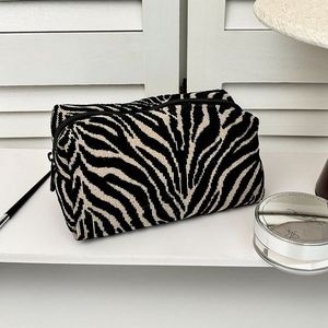 New Arrival Chenille Zebra-Print Zipper <b>Make</b> <b>up</b> <b>Bag</b> Large Capacity Portable Travel Cosmetic Pouch <b>Bag</b> - Product Image 2