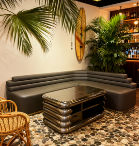 Solución de Asientos para Exteriores Personalizada: Conjunto de Sofá Seccional Acanalado y Mesa Central Escalonada - Product Image 2