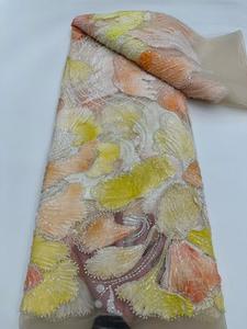 NI.AI新しいデザインのビーズレースフロックスパンコールネットレースベルベット生地ウェディングドレス素材女の子 - Product Image 4