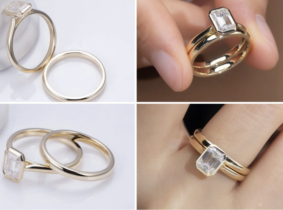 ring lab grown diamond bezel emerald cut