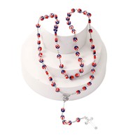 Collier chapelet à motifs américains, perles de prière catholiques avec crucifix, style patriotique pour la fête de l'Indépendance, cadeau pour hommes et femmes, usage quotidien