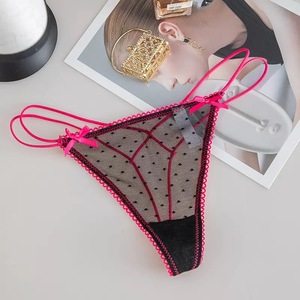 Conjunto de bragas sexys para mujer, 3 piezas, con encaje de malla de puntos, talle bajo, ultrafino, de spandex y nailon, ropa interior sin costuras - Product Image 2