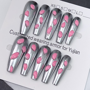 <span class=keywords><strong>Faux</strong></span> <span class=keywords><strong>ongles</strong></span> à presser Y2K Heavy Industry Square Stiletto Coffin Punk Metal DIY faits main, <span class=keywords><strong>manucure</strong></span> artificielle, prêts à poser - Product Image 5