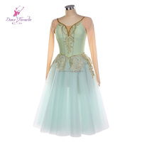 26131 Tutu de ballet vert long et romantique pour spectacle sur scène, costume de danse, vêtements de danse