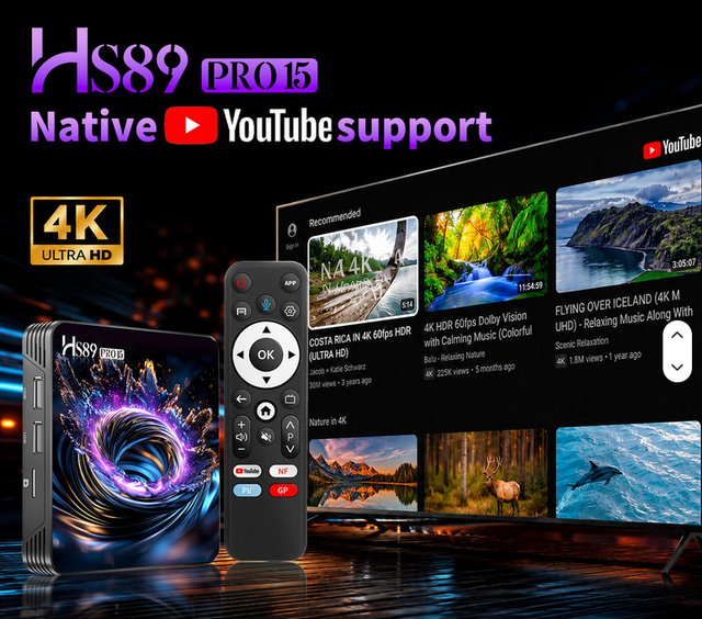 HS89 Pro 15 New Android 14 TV Box RK3539 Quad Core 2GB 16GB /4GB 32GB 2.4G/5G Dual-band WiFi 4K Yotube Certified Smart Tv Box