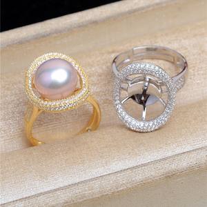 Bague en argent S925 Wenchi, support creux pour perle DIY 13-14mm, référence 16969, composants et apprêts de bijouterie semi-finis, Chine - Product Image 1