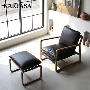 Moderne lederen fauteuil met massief houten frame, comfortabel voor gebruik in de woonkamer en hotel. - Product Image 3