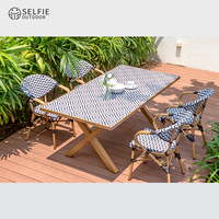 Tables et chaises de bistrot empilables de style moderne avec structure en aluminium et tissu Textilene PVC pour chambre, école, extérieur et salon