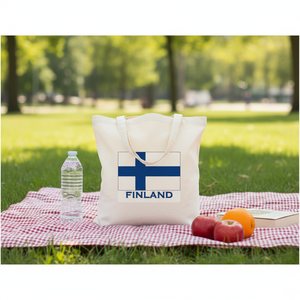 Sac fourre-tout finlandais réutilisable en toile naturelle, sac de courses avec drapeau finlandais, idéal pour un cadeau - Product Image 4