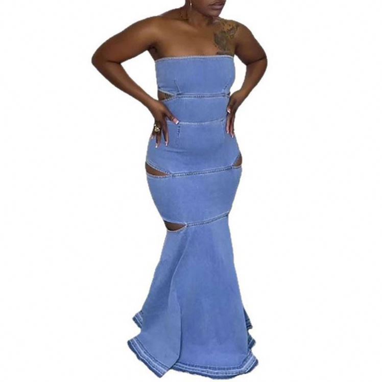 chinese dress ladies Rosetta Strappy Denim Maxi Dress Denim / Large main image 1
