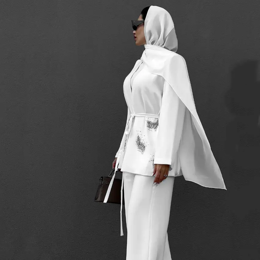 Kadınlar için özel egzersiz setleri moda namaz eid ramazan boncuklu işlemeli iki parçalı set kadın giyim pantolon ve üst