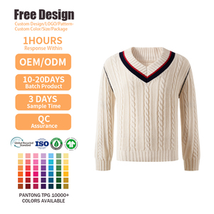 Pull en tricot personnalisé coton Old Money Style classique Vintage hiver surdimensionné col en V pull en cachemire pull en laine pour hommes - Product Image 3