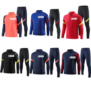 T-shirt à manches longues avec fermeture éclair et pantalon à taille élastique 2 pièces pour hommes, survêtement d'équipe de football, logo personnalisé, qualité stable, 1/4 - Product Image 1