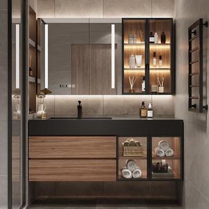 Dark gray modern style bathroom cabinet with round smart <b>mirror</b> washbasin and washbowl combination - Product Image 4
