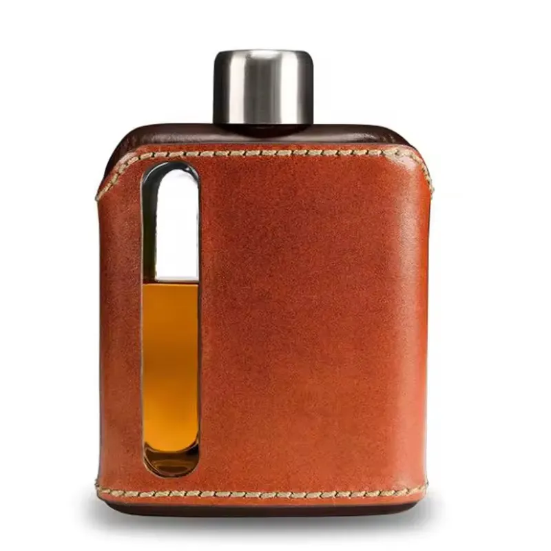 Modern style Glass Flask Bottle with Caps for Liquor & Spirits Durable Liquor Glass Flask with Cork Lids for outdoor