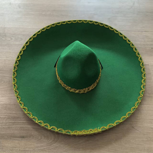 Sombrero de Ala Ancha Negro de Felpa Estilo Mexicano para Adultos, Sombrero de Fiesta, Protección Solar para Otoño e Invierno - Product Image 2