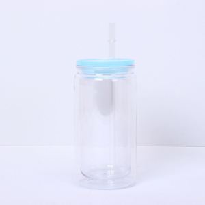 Fashion Multi-Color 16oz Double Wall <b>Plastic</b> Mason <b>Jar</b> <b>with</b> Straw for Cold Brew Coffee Iced Latte - Product Image 6