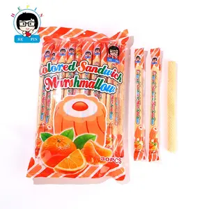 Wholesale Price 13g Long Twisted Orange Flavor Cotton Candy Filled Jam Marshmallow