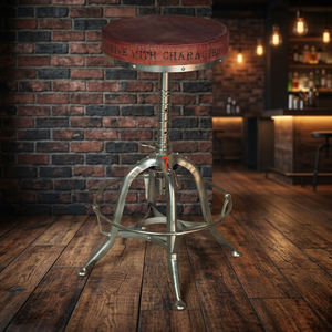 Vintage Industrial Iron Metal Commercial Bar <b>Stool</b> with <b>Adjustable</b> <b>Height</b> & Rusty Finish Antiqued Look for Home Bars & Hotels - Product Image 2