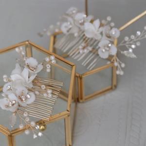 Exquisita <span class=keywords><strong>novia</strong></span> <span class=keywords><strong>flores</strong></span> de cerámica hojas peine para el cabello cristal rhinestone tocado accesorios de boda para <span class=keywords><strong>novia</strong></span> - Product Image 2