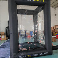 Machine à argent gonflable avec logo imprimé pour les fêtes, jeu de capture d'argent volant, cube, stand pour attraper de l'argent
