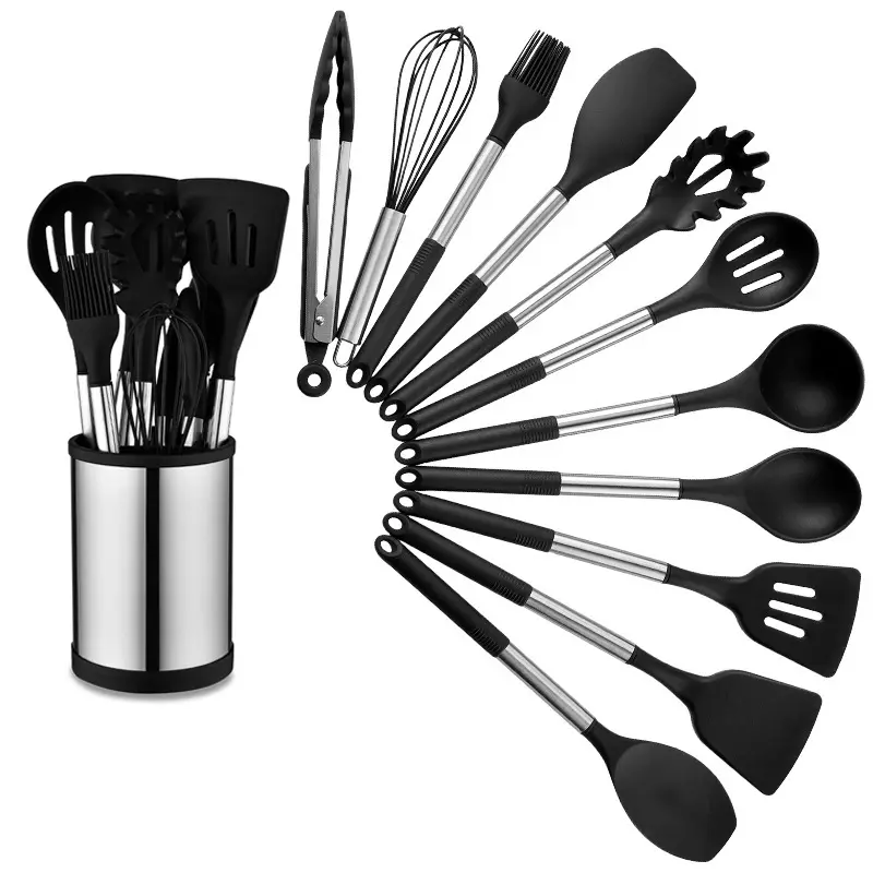 Kitchen Non-Stick Spatula Spoon With Stainless Steel Handles Cooking Accessories Silicone Utensil Set