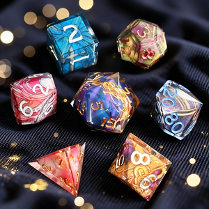 Juego de <span class=keywords><strong>Dados</strong></span> Poliédricos Cuadrados de Resina con Bordes Afilados, Diseño de Remolino Fluido, Duraderos y Ecológicos para Juegos de Mesa DND TRPG, Venta al Por Mayor, 7 Piezas - Product Image 2