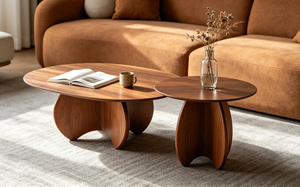 New Arrival <b>Nesting</b> Round Smoked Glass Coffee <b>Table</b> Cloud Cutout Solid Wood Base Mid Century Living Room Tea <b>Table</b> - Product Image 5