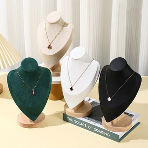 Small <b>Wooden</b> Leather Jewelry, White Necklace, <b>Clothes</b> Hanger, Half Body Portrait Display, Organizer, Mannequin Stand - Product Image 1