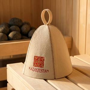 Chapeau de sauna en feutre recyclé écologique Cream Emblem, vente en gros, logo personnalisé, directement de l'usine, bonnet de bain vapeur et spa - Product Image 2