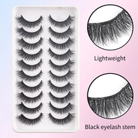 10 paires de faux cils œil de chat en vison synthétique, ailés et allongés, naturels et volumineux, avec bande noire, pour maquillage quotidien M