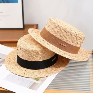 2024 Spring <b>Summer</b> Ribbon Decoration Lafite Custom <b>Straw</b> <b>Hat</b> Flat Top Brim Woman Sun <b>Hats</b> for <b>Summer</b> - Product Image 2